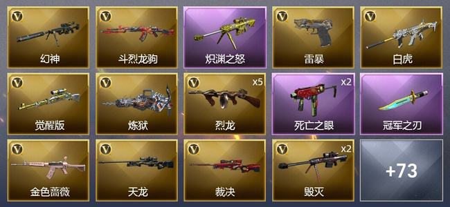 穿越火线（CF）7王者武器 4炫金武器 89V武器 2V角色 36皮肤 可排位