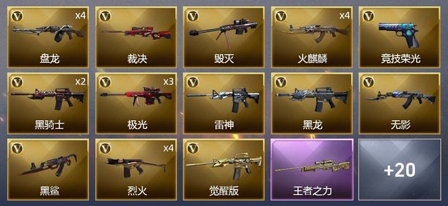 穿越火线（CF）2王者武器 2炫金武器 53V武器 2V角色 15皮肤 可排位 传奇