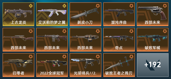 无畏契约53橙皮 2金皮 16紫皮 206皮肤 104275皮肤总价值 2105已用源晶 超凡