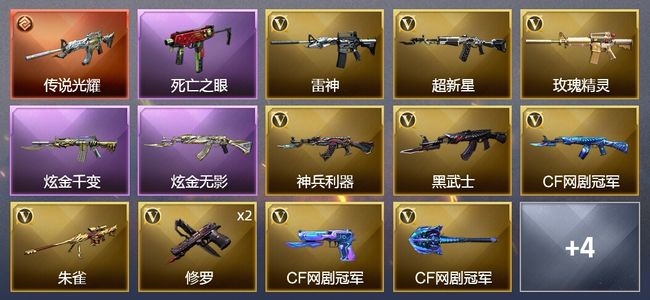 穿越火线（CF）1传说武器 2炫金武器 15V武器 6皮肤 可排位