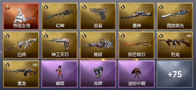 穿越火线（CF）1传说角色 3王者武器 1炫金武器 91V武器 7V角色 16皮肤 可排位 新锐