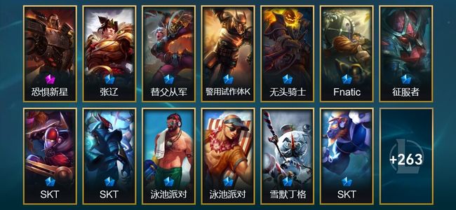 英雄联盟（LOL）3神话 3臻彩 48限定 35传说 276皮肤 72炫彩 172英雄