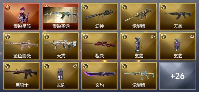 穿越火线（CF）1传说角色 1传说武器 2王者武器 1炫金武器 45V武器 3V角色 13皮肤 可排位 宗师
