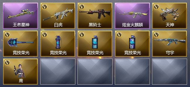 穿越火线（CF）1王者武器 1炫金武器 8V武器 1V角色 2皮肤 可排位 宗师