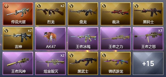 穿越火线（CF）1传说武器 4王者武器 1炫金武器 22V武器 2V角色 5皮肤 可排位 枪王