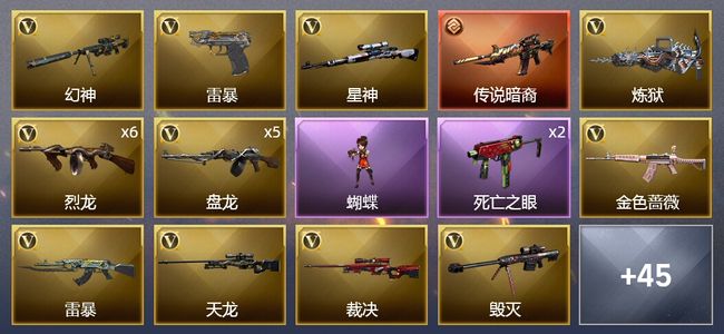 穿越火线（CF）1传说武器 1王者武器 1炫金武器 93V武器 3V角色 16皮肤 可排位 新锐