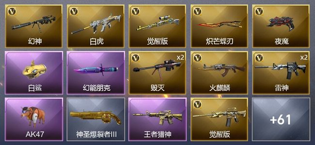 穿越火线（CF）2王者武器 1炫金武器 82V武器 3V角色 18皮肤 可排位 传奇