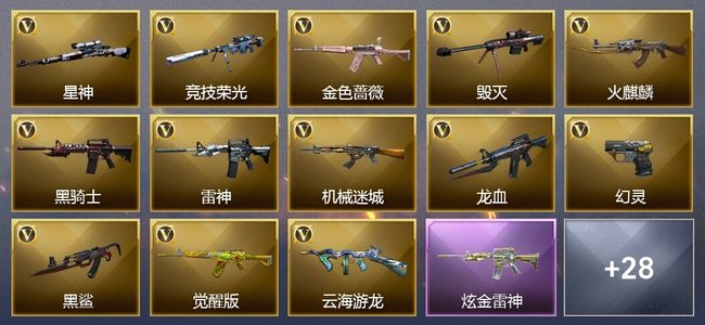 穿越火线（CF）1王者武器 1炫金武器 39V武器 29V角色 13皮肤 可排位