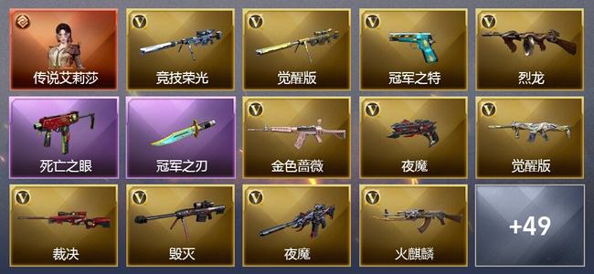 穿越火线（CF）1传说角色 8王者武器 2炫金武器 71V武器 27V角色 14皮肤 可排位
