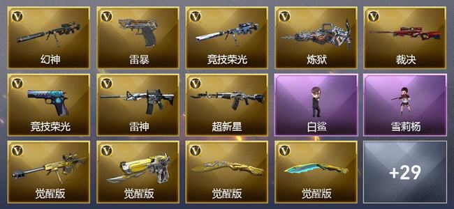 穿越火线（CF）6王者武器 1炫金武器 52V武器 15V角色 9皮肤 可排位