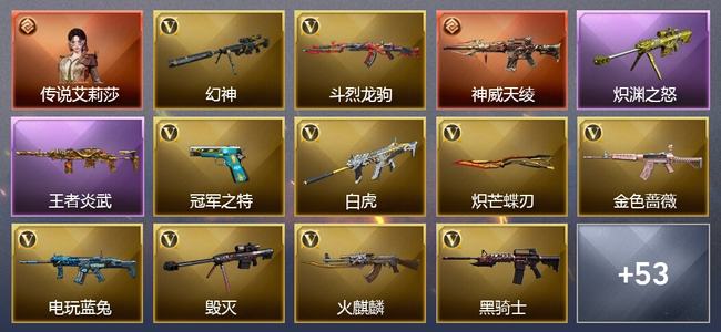 穿越火线（CF）1传说角色 2传说武器 12王者武器 0炫金武器 62V武器 39V角色 29皮肤 可排位 无