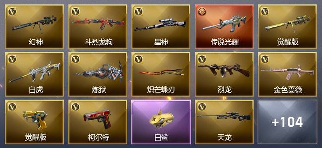 穿越火线（CF）0传说角色 1传说武器 17王者武器 15炫金武器 166V武器 33V角色 53皮肤 可排位 无