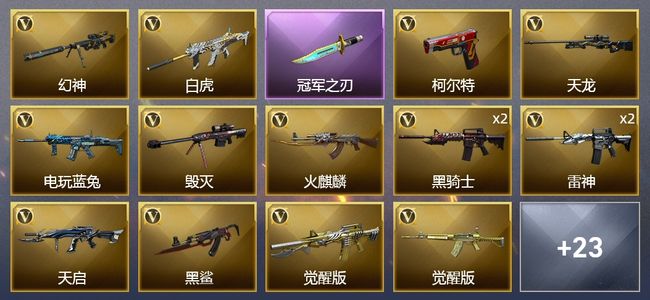 穿越火线（CF）2王者武器 1炫金武器 38V武器 1V角色 20皮肤 可排位 传奇