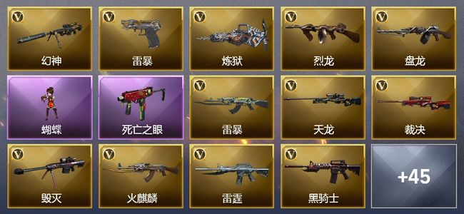 穿越火线（CF）14王者武器 12炫金武器 133V武器 12V角色 5皮肤 可排位