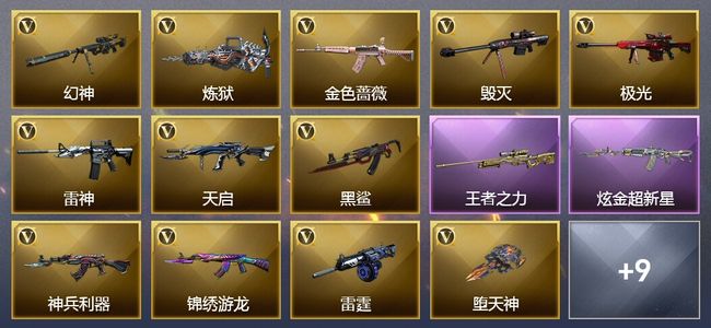 穿越火线（CF）2王者武器 1炫金武器 45V武器 4V角色 11皮肤 可排位