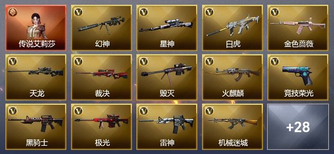 穿越火线（CF）1传说角色 1传说武器 17王者武器 3炫金武器 57V武器 9V角色 32皮肤 可排位