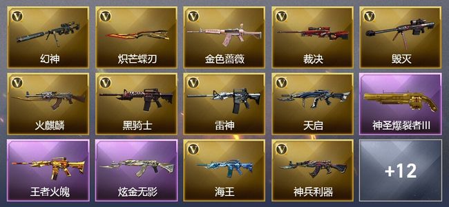 穿越火线（CF）7王者武器 1炫金武器 34V武器 8V角色 7皮肤 可排位