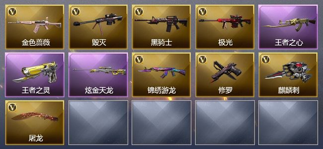 穿越火线（CF）4王者武器 1炫金武器 8V武器 1V角色 6皮肤 可排位