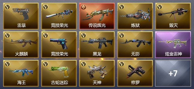 穿越火线（CF）1传说武器 3王者武器 1炫金武器 39V武器 3V角色 4皮肤 可排位