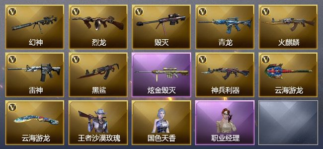 穿越火线（CF）5王者武器 1炫金武器 24V武器 5V角色 2皮肤 可排位
