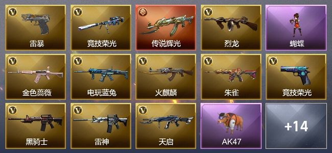 穿越火线（CF）1传说武器 4王者武器 46V武器 4V角色 2皮肤 可排位