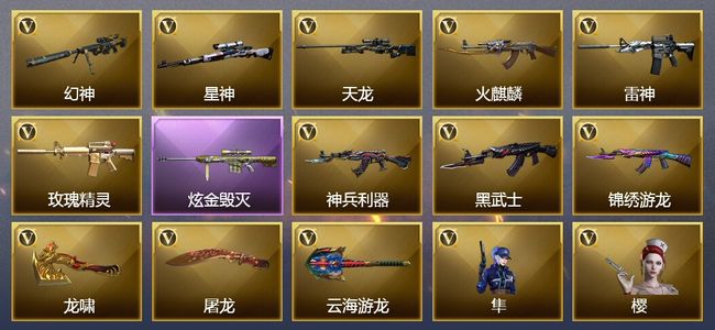 穿越火线（CF）8王者武器 1炫金武器 16V武器 4V角色 6皮肤 可排位