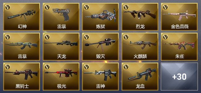 穿越火线（CF）9王者武器 4炫金武器 77V武器 4V角色 11皮肤 可排位