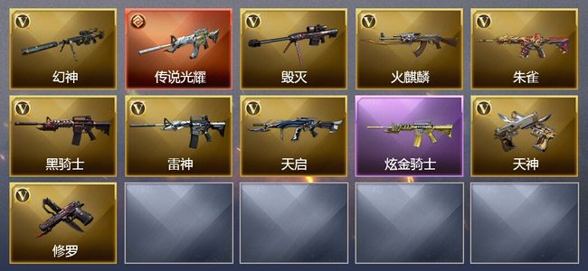 穿越火线（CF）1传说武器 1王者武器 1炫金武器 12V武器 1V角色 6皮肤 可排位