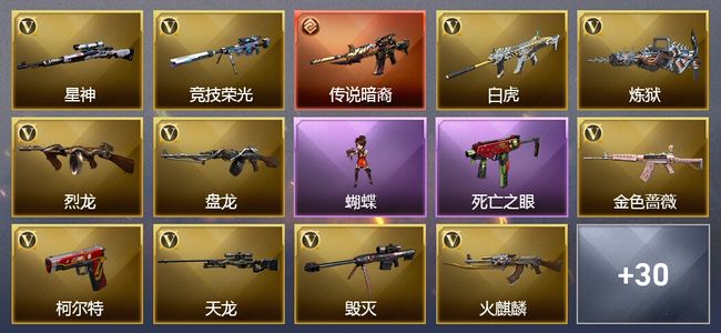 穿越火线（CF）1传说武器 3王者武器 2炫金武器 71V武器 4V角色 3皮肤 可排位