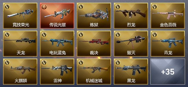 穿越火线（CF）1传说武器 11王者武器 3炫金武器 57V武器 24V角色 18皮肤 可排位