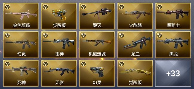 穿越火线（CF）7王者武器 3炫金武器 50V武器 38V角色 12皮肤 可排位
