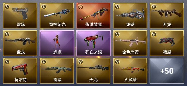 穿越火线（CF）1传说武器 2王者武器 100V武器 29V角色 19皮肤 可排位