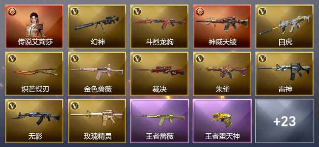 穿越火线（CF）1传说角色 1传说武器 4王者武器 0炫金武器 34V武器 14V角色 15皮肤 可排位 无