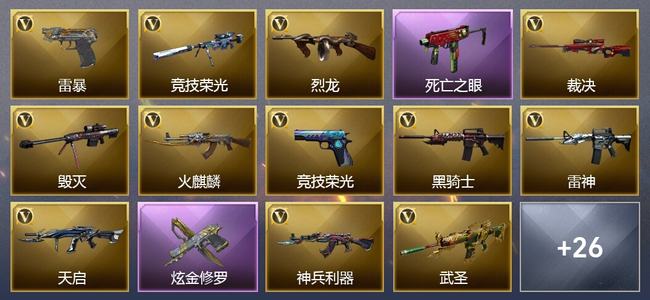 穿越火线（CF）0传说角色 0传说武器 0王者武器 1炫金武器 55V武器 20V角色 7皮肤 可排位 无