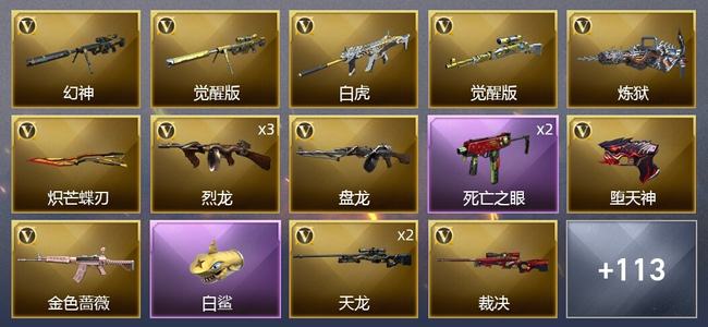 穿越火线（CF）1传说武器 4王者武器 6炫金武器 155V武器 7V角色 51皮肤 可排位 枪王