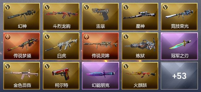 穿越火线（CF）2传说武器 2炫金武器 70V武器 2V角色 26皮肤 可排位 枪王