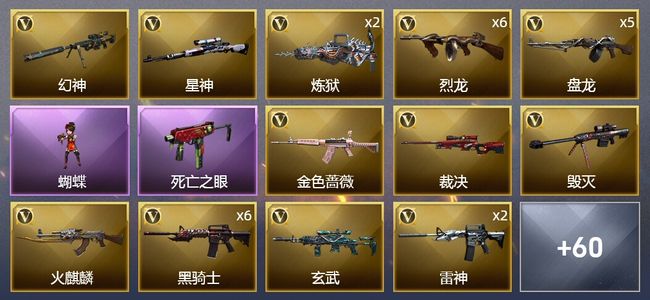 穿越火线（CF）4王者武器 1炫金武器 74V武器 3V角色 22皮肤 可排位 新锐