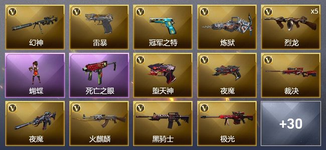 穿越火线（CF）1王者武器 71V武器 2V角色 10皮肤 可排位 枪王