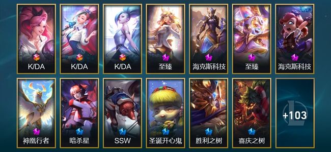 英雄联盟（LOL）3终极 5神话 16限定 18传说 116皮肤 9炫彩 172英雄 黄铜