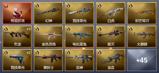 穿越火线（CF）1传说角色 2王者武器 53V武器 2V角色 16皮肤 可排位 宗师