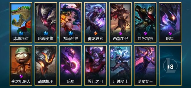 英雄联盟（LOL）1臻彩 3限定 1传说 21皮肤 5炫彩 94英雄