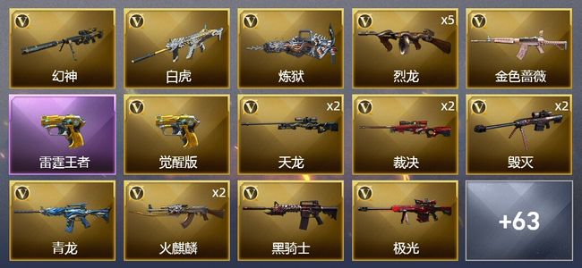 穿越火线（CF）6王者武器 3炫金武器 87V武器 3V角色 26皮肤 可排位 新锐