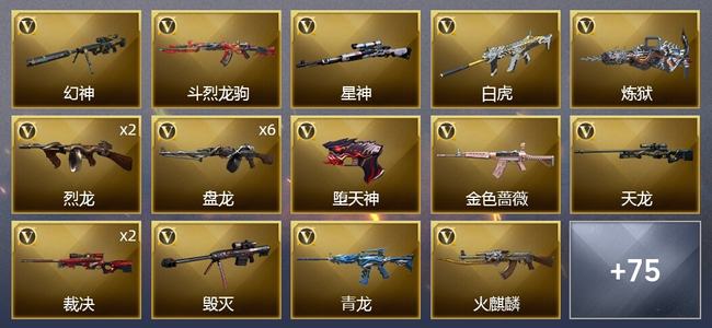 穿越火线（CF）9王者武器 3炫金武器 79V武器 1V角色 28皮肤 可排位 枪王