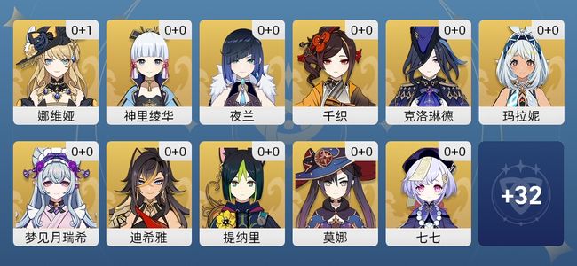 原神14黄 11角色黄 3武器黄 11五星角色 3五星武器 女主 55级