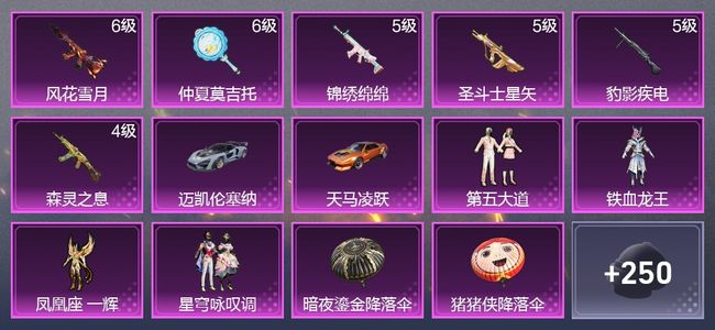 和平精英2载具 6升级枪 4粉装 161枪皮 114套装 48536热力 6印记 星钻