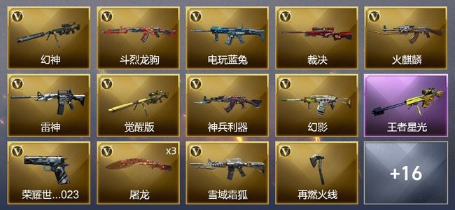 穿越火线（CF）1王者武器 23V武器 2V角色 15皮肤 可排位 传奇
