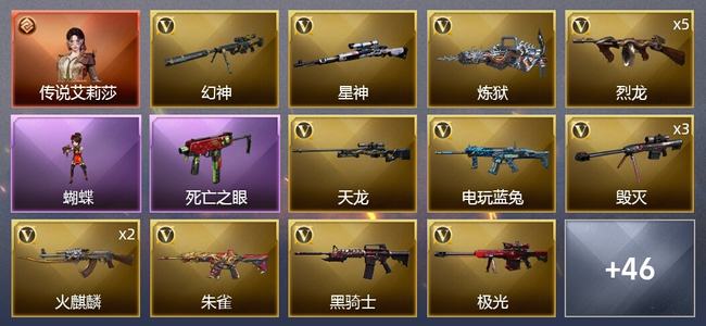 穿越火线（CF）1传说角色 1王者武器 3炫金武器 63V武器 4V角色 19皮肤 可排位 新锐
