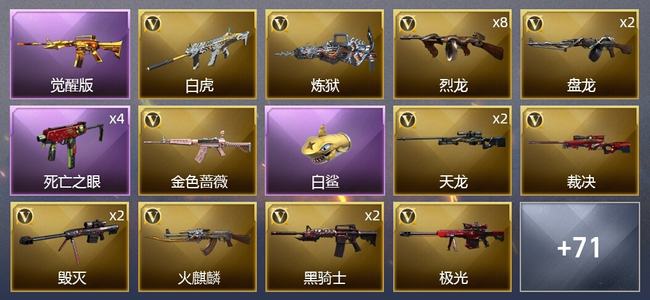 穿越火线（CF）5王者武器 4炫金武器 81V武器 4V角色 29皮肤 可排位
