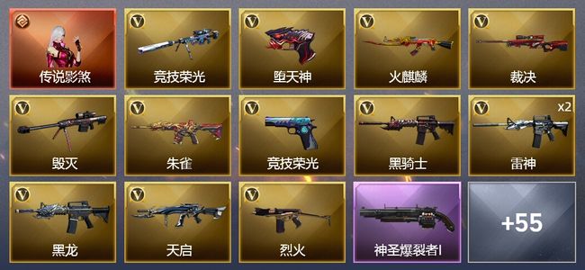 穿越火线（CF）1传说角色 1传说武器 1王者武器 94V武器 5V角色 16皮肤 可排位