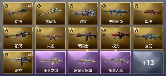 穿越火线（CF）1王者武器 2炫金武器 23V武器 2V角色 7皮肤 可排位 枪王